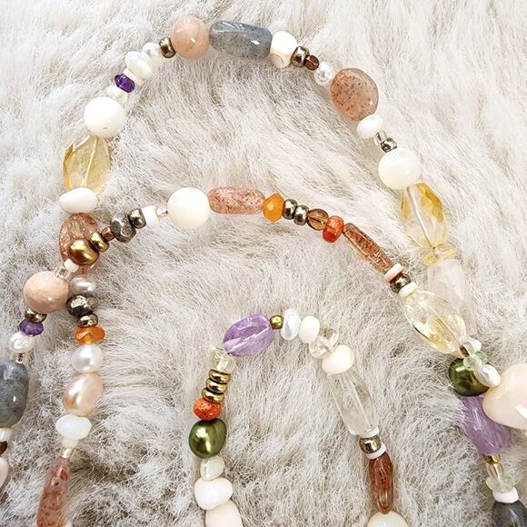 NEW Peyote Bird Multicolor Polished Agate Mixed Beaded Stone Necklace - Picture 6 of 10